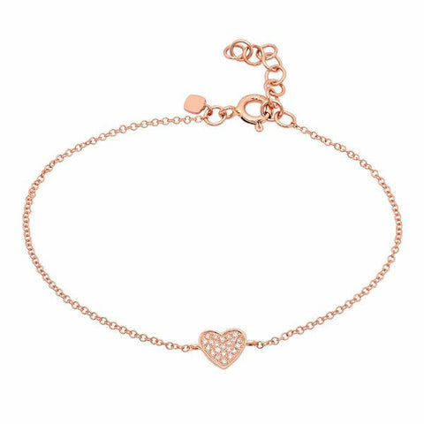delicate dainty pave heart diamond bracelet 14K rose gold sachi jewelry