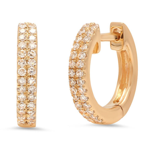 double row diamond classic huggies earrings 14K yellow gold sachi jewelry