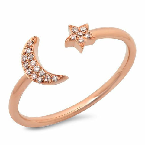 moon star diamond ring 14K rose gold sachi jewelry