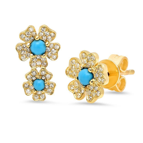 turquoise diamond studs earrings 14K yellow gold sachi jewelry