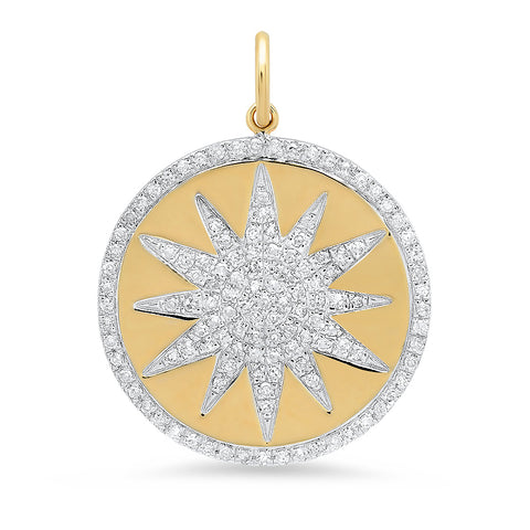 14K solid yellow gold diamond star disc pendant Sachi fine jewelry