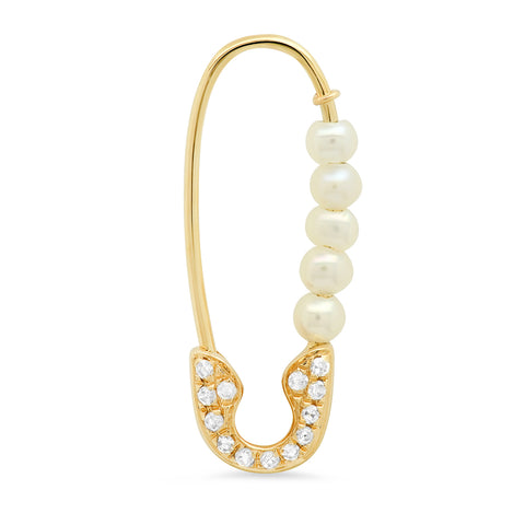 14K gold safety pin earring mini pearls sachi jewelry hip single