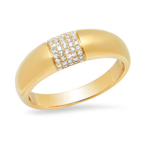 14K solid gold domed ring with pave diamonds 