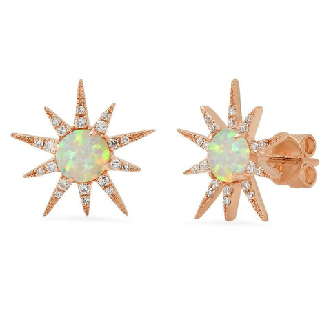 opal sunburst diamond earrings 14K rose gold sachi jewelry