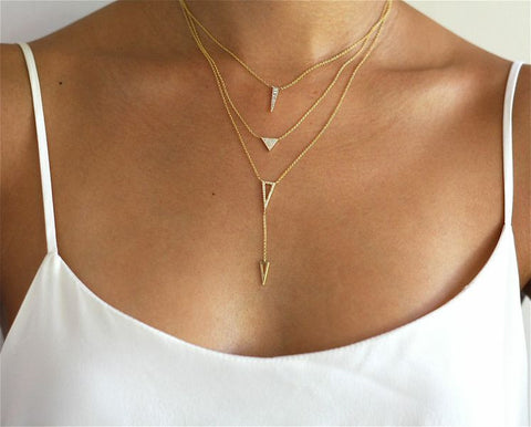 delicate triangle diamond lariat necklace 14K gold sachi jewelry