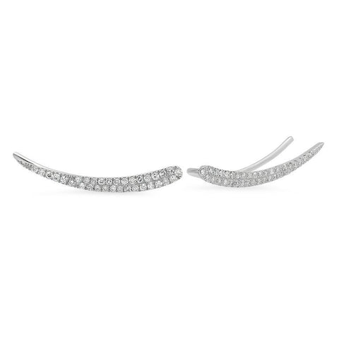 double row curve crawler diamond earrings 14K white gold jewelry
