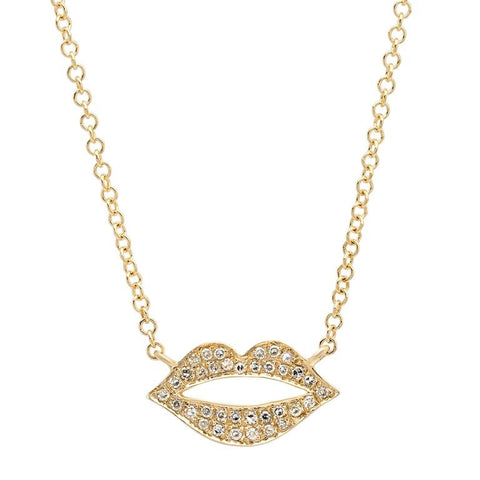 dainty delicate lips diamond necklace 14K yellow gold sachi jewelry