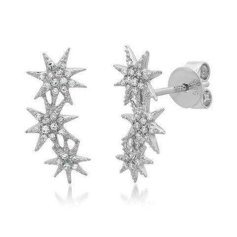 triple starburst diamond studs earrings 14K white gold sachi jewelry