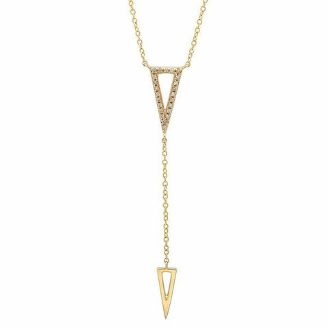 delicate triangle diamond lariat necklace 14K yellow gold sachi jewelry