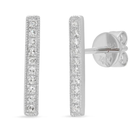 dainty delicate classic long bar diamond studs 14K white gold sachi jewelry 