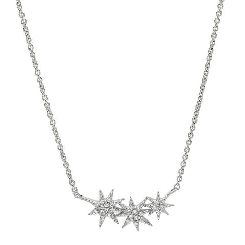 delicate triple starburst diamond necklace 14K white gold sachi jewelry