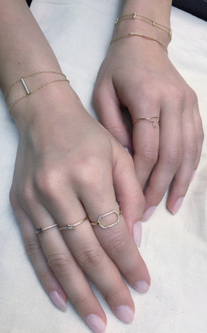 dainty double chain diamond bracelet 14K gold jewelry