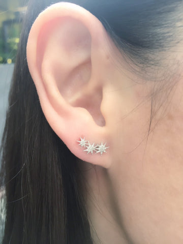 triple starburst diamond studs earrings 14K gold sachi jewelry