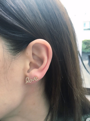 love diamond ear crawler earrings 14K gold jewelry