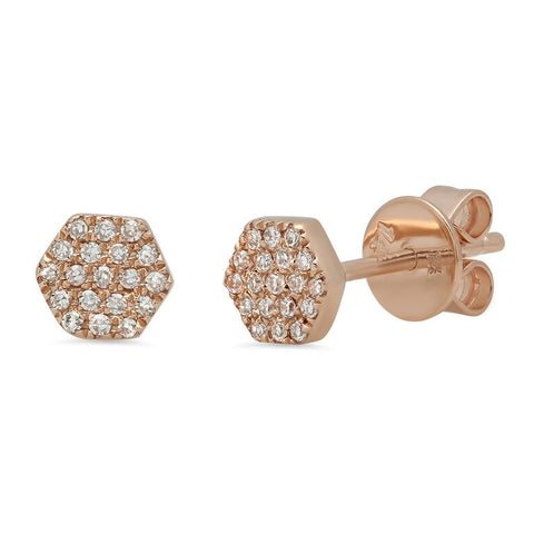 mini hexagon pave diamond studs earrings 14K rose gold sachi jewelry 
