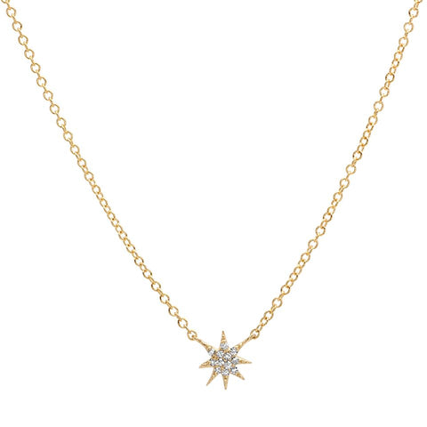delicate dainty mini starburst diamond necklace 14K yellow gold sachi jewelry
