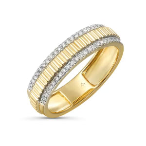 Lined Gold and Pave Diamond Band