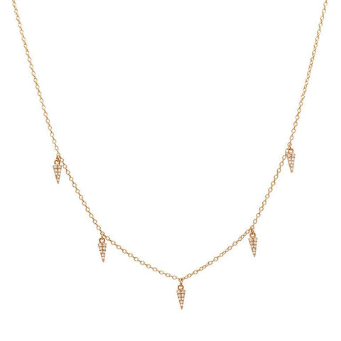 delicate dainty mini daggers drop diamond necklace 14K rose gold sachi jewelry