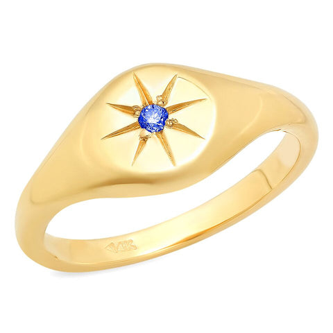 star pinky sapphire signet ring 14K yellow gold sachi jewelry