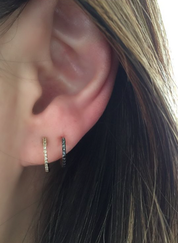 black diamond huggies hoops delicate edgy dainty sachi jewelry earrings 14k gold