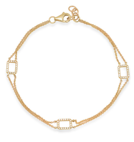 14K gold open rectangle diamond double chain bracelet sachi fine jewelry stacking