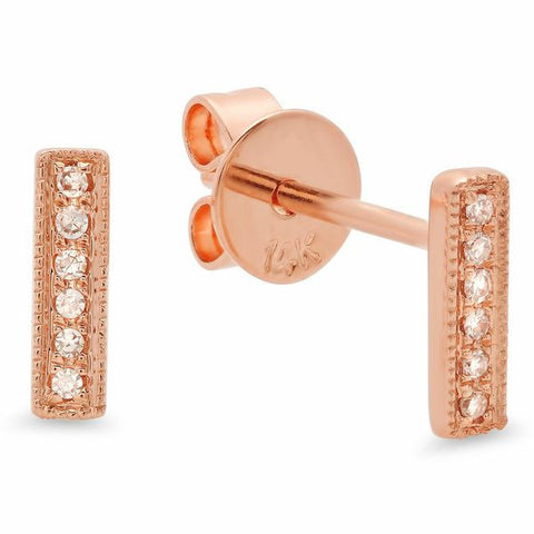 delicate dainty mini bar diamond studs earrings 14K rose gold sachi jewelry