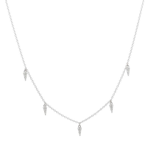 delicate dainty mini daggers drop diamond necklace 14K white gold sachi jewelry