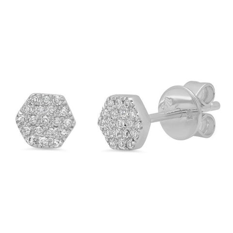mini hexagon pave diamond studs earrings 14K white gold sachi jewelry 