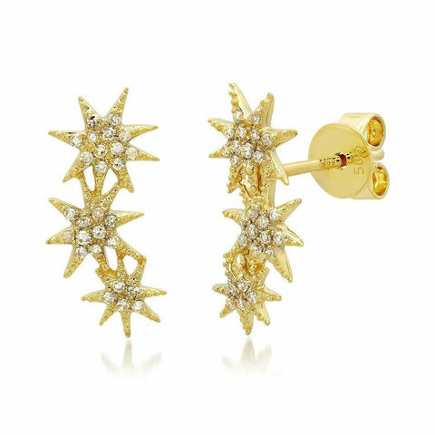 triple starburst diamond studs earrings 14K yellow gold sachi jewelry
