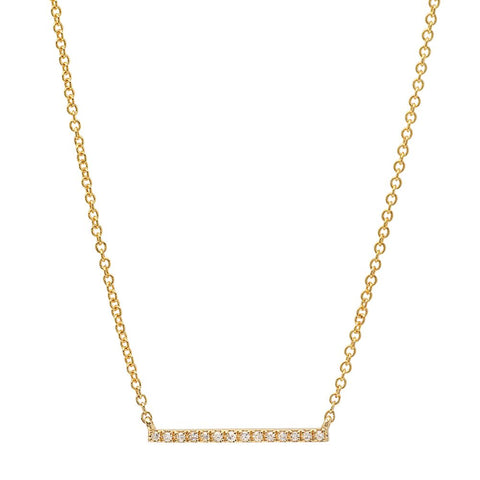delicate dainty classic mini micro diamond bar necklace 14K yellow gold sachi jewelry