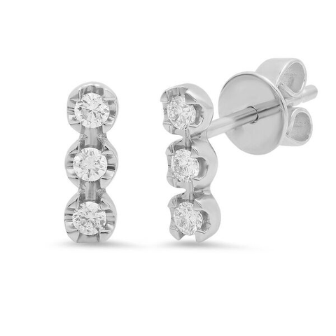 triple diamond bar stud earrings 14K white gold sachi jewelry