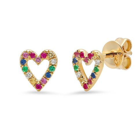 rainbow heart outline studs earrings 14K yellow gold sachi jewelry