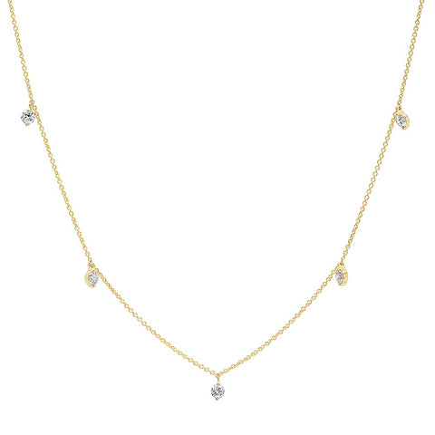 floating diamond dangle dainty necklace 14K yellow gold jewelry