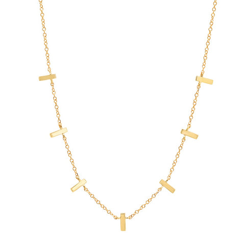 dainty delicate multi plan gold bar necklace 14K yellow gold sachi jewelry