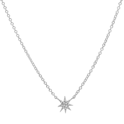 delicate dainty mini starburst diamond necklace 14K white gold sachi jewelry