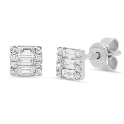 dainty square baguette diamond studs 14K white gold sachi jewelry