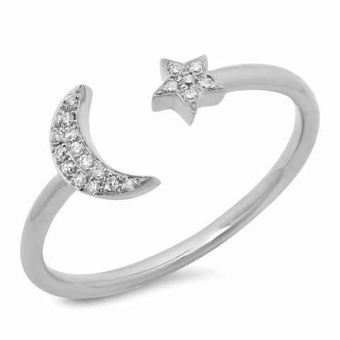 moon star diamond ring 14K white gold sachi jewelry