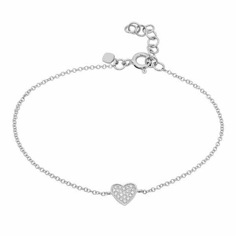delicate dainty pave heart diamond bracelet 14K white gold sachi jewelry