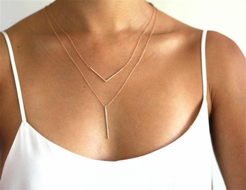 vertical bar diamond necklace 14K gold sachi jewelry