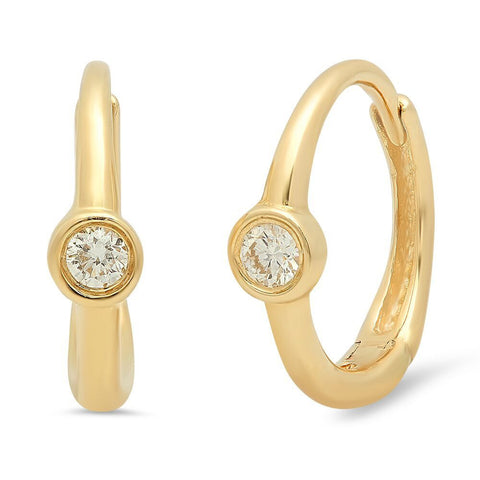 mini single diamond huggie earrings 14K yellow gold sachi jewelry 