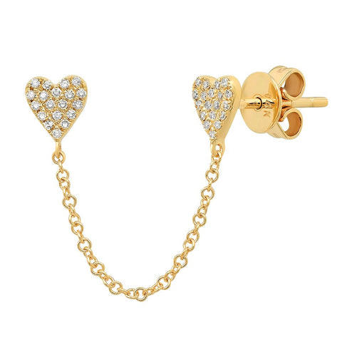 14K gold Sachi Fine Jewelry Diamond Heart Earring Stud double piercing