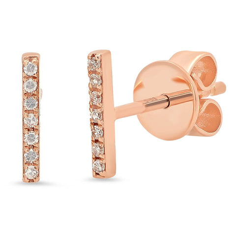 delicate dainty micro mini bar diamond studs earrings 14K rose gold sachi jewelry