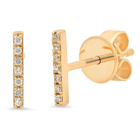 delicate dainty micro mini bar diamond studs earrings 14K yellow gold sachi jewelry