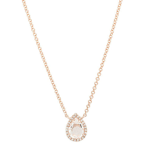 delicate dainty white topaz pear drop pendant necklace 14K rose gold sachi jewelry