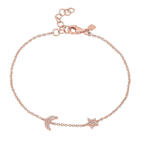 delicate dainty moon star diamond bracelet 14K rose gold sachi jewelry