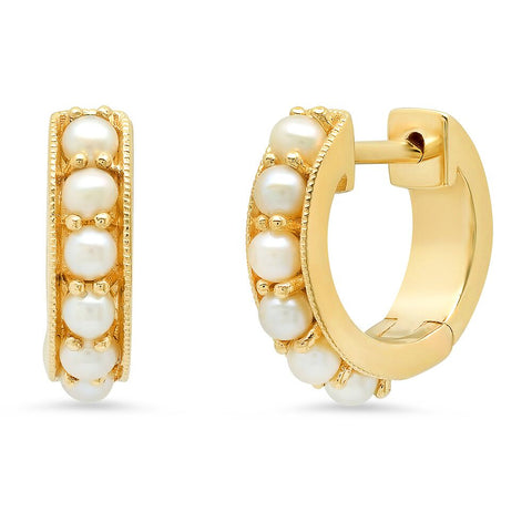 14K solid gold mini pearl bead huggies sachi fine jewelry modern