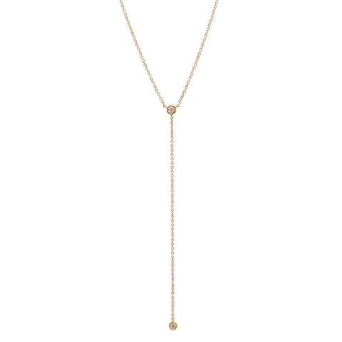diamond bezel lariat necklace 14K yellow gold sachi jewelry