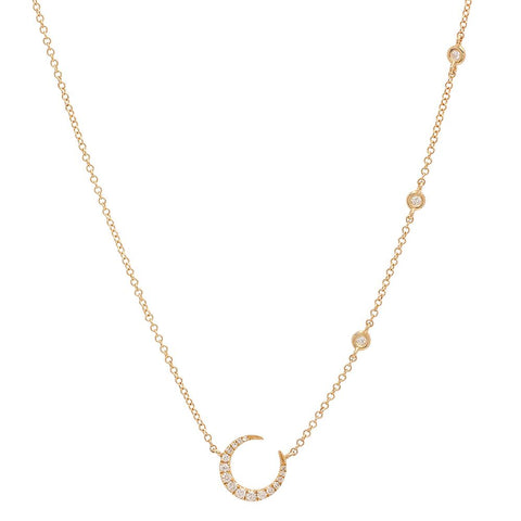 crescent moon diamond necklace 14k gold dainty delicate sachi jewelry constellation