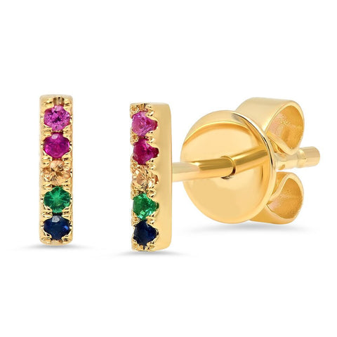 rainbow bar stone studs earrings 14K yellow gold sachi jewelry