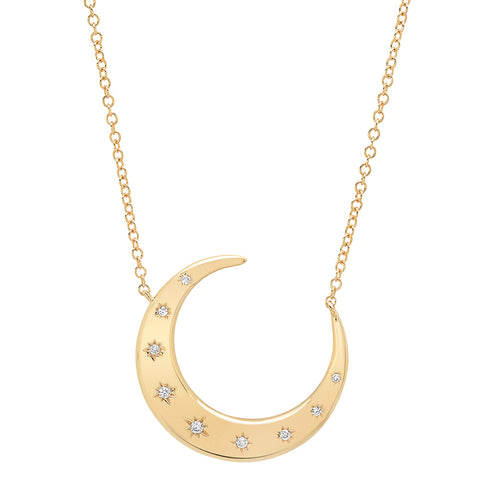 14K gold crescent pendant necklace diamond stars sachi fine jewelry constellation